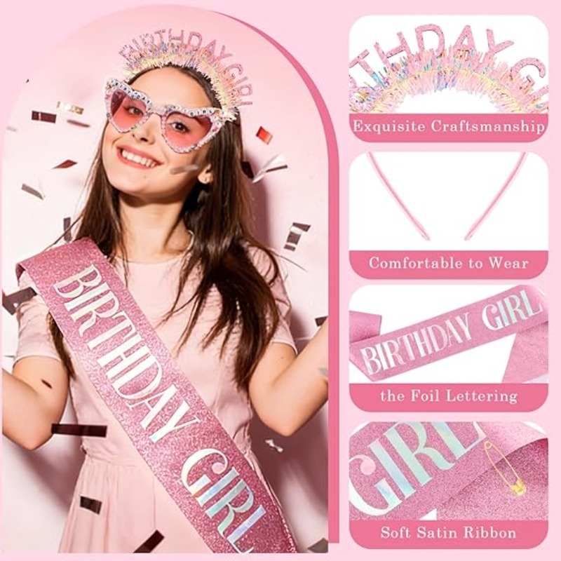 3pcs/set Birthday Girl Sash Gl - огляд і ціна Birthday Sash Glitter