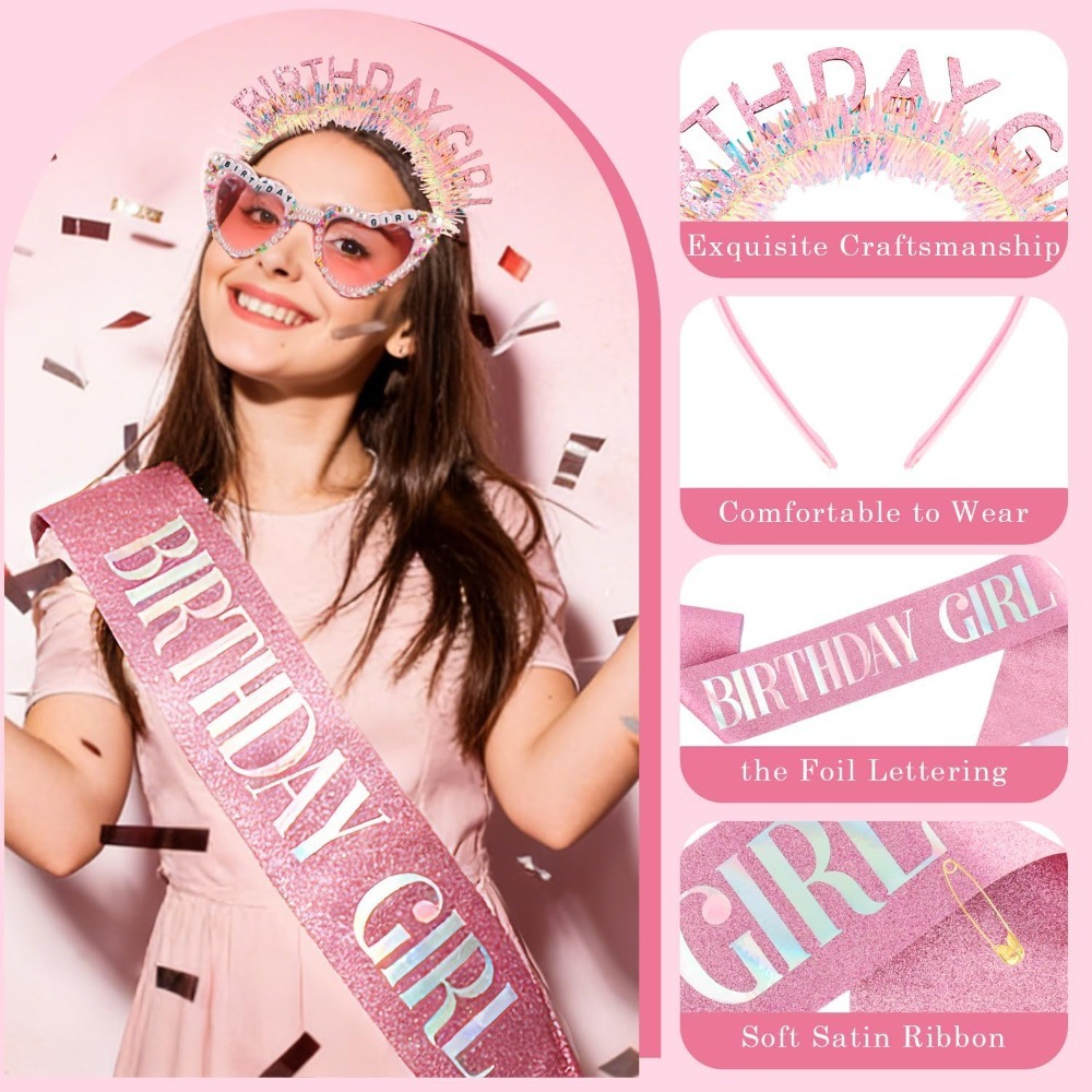Birthday Girl Sash Glitter Hea - огляд і ціна Birthday Sash Glitter