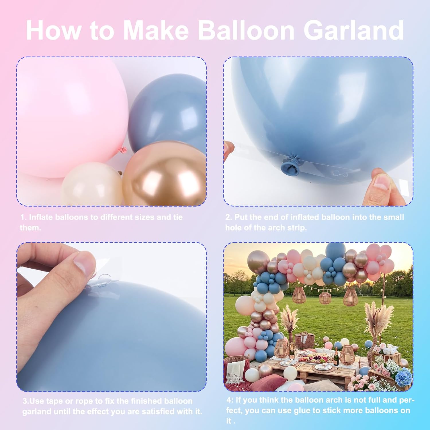Dusty Pink Blue Champagne Gold - огляд і ціна Balloon Arch Kit